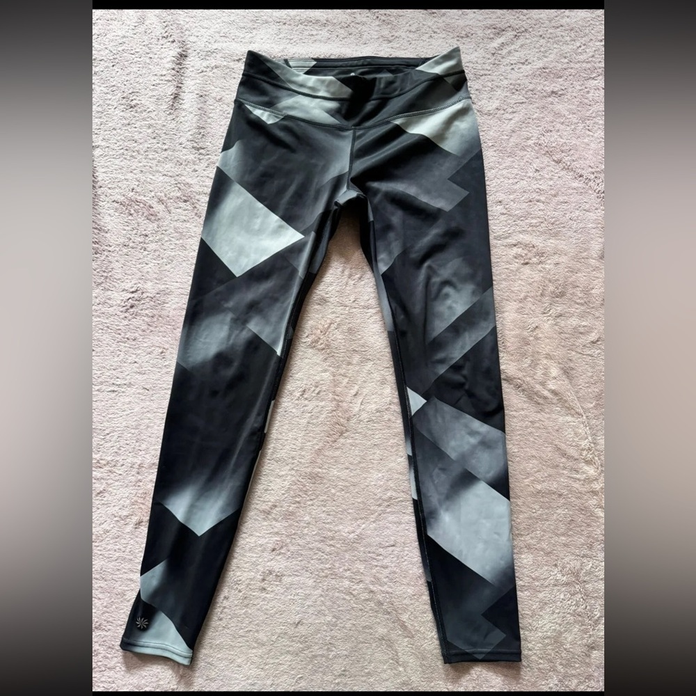 Athleta Women's Sonar Running Tights Black Grey Magnetic Sz Medium Zip Pockets‎